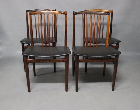 A set of four dining room chairs in rosewood by Henning Sørensen. 
5000m2 showroom.
