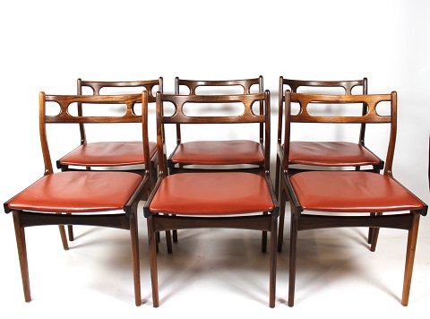Set of 6 Chairs - Model 138 - Dark Red Leather - Rosewood - Johannes Andersen - 
Danish Design - 1960