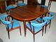 Dining table in rosewood with two plates designed by Arne Vodder with six chairs 
in perfect condition 5000 m2 showroom