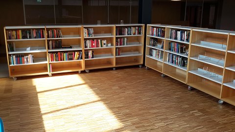 This Winter we have restored furniture from a fire damaged school library. The 
Pictures show the furnitures before and after restoration.
