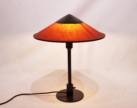 "Kongelys" tablelamp by Fog and Moerup with amber colored shade and frame of 
burnished brass, 1930s.
5000m2 showroom.