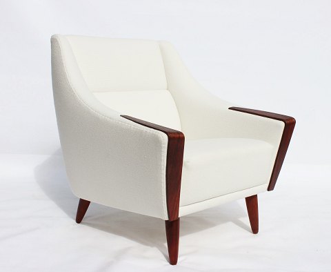 Armchair With Low Back - White Fabric - Rosewood - Danish Design - 1960
