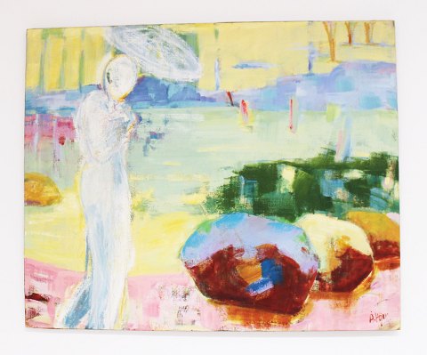 Oil painting on canvas i bright colors signed Å. Højer by the danish artist Åse 
Højer, b. 1952.
5000m2 showroom.