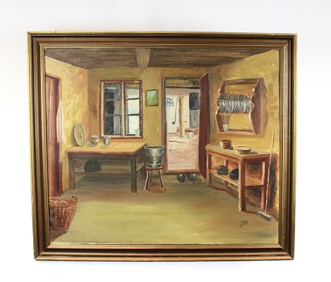 Oil painting in warm colours and gilded frame signed GH.
5000m2 showroom.