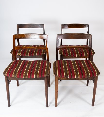 Set Of Four Dining Chairs - Rosewood - Striped Fabric - Danish Design - 1960