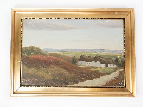 Painting on canvas with country motif and gilded frame, with unknown signature 
from the 1920s. 
5000m2 showroom.
