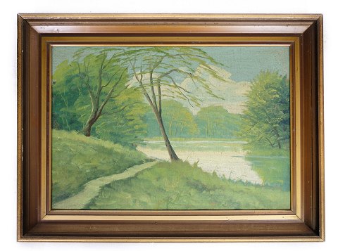 Maleri, Guldramme, skov motiv, 1930, 59x79,5
Flot stand

