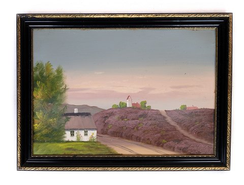 Maleri, træplade, små huse, 1930
Flot stand
