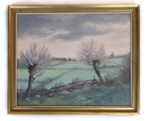 Maleri, lærredet, guldramme, landskabsmotiv, L. Svensson 1930, 43x51,5
Flot stand
