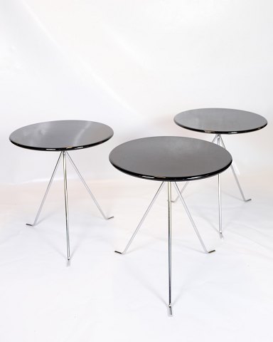 Coffee table set - Chrome legs - Black surface - DenmarkGreat condition