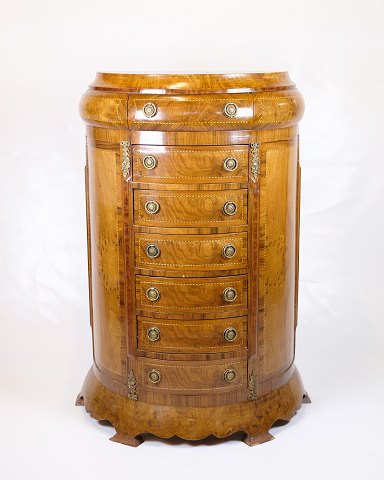 Antique High Chest of Drawers - Klunke Style - Walnut Wood - Brass Handles - 
Curved Front - 1890s
