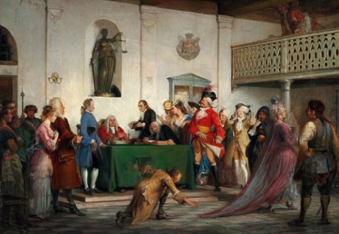 Wilhelm Marstrand – Scene from Ludvig Holberg’s “The Happy Shipwreck” – Unsigned 
– Oil on Canvas – 95 x 135 cm
Great condition
