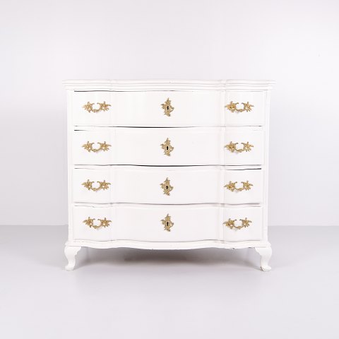 Antique Baroque Chest of Drawers/Drawer Chest With 4 Drawers - Baroque - White Painted & Brass Handles - 1760s