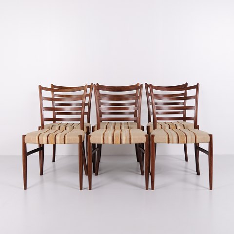 Set of Six Dining Chairs – Rosewood & Striped Fabric – N.O. Møller – J.L. Møllers Møbelfabrik – 1960s