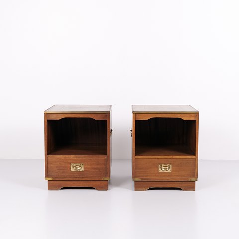 Bedside Tables in Mahogany with Leather Top by Bevan Funnell, Military Campaign, 1960s