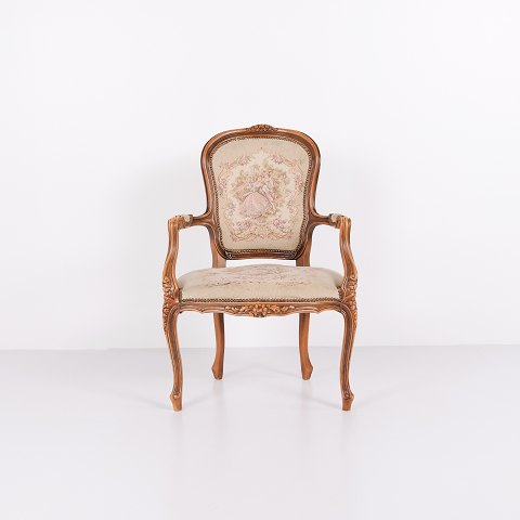 Neo-Rococo Armchair with Curved Legs and Patterned Floral Fabric, 1930s