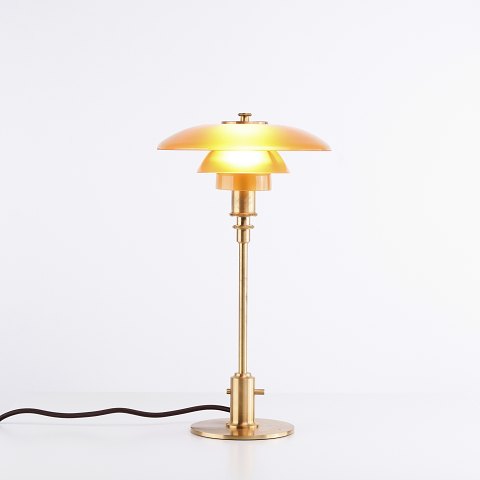 Poul Henningsen Table Lamp Model PH 2/1 Limited Edition in Brass with Amber Shades, Louis Poulsen