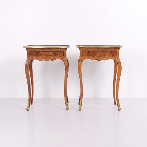 Pair of Neo-Rococo Side Tables in Rosewood with Inlay, Bronze Ornaments and Brass Edge, 1890s