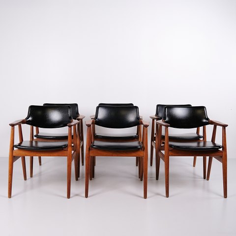 Set of 6 Dining Chairs Model GM11 in Teak and Black Leather by Svend Aage Eriksen for Glostrup Møbelfabrik, 1960s