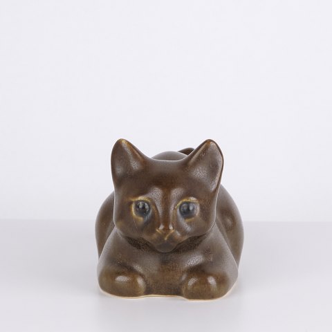 Knud Basse Cat Figure Vase in Brown Glazed Ceramic, Danish Design, 1960s