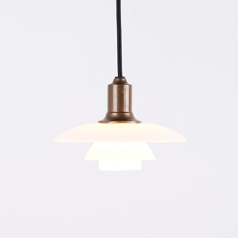 Poul Henningsen Pendant Lamp Model PH 2/1 in Burnished Brass and Opal Glass for Louis Poulsen