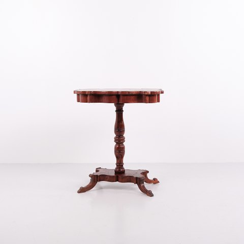 Antique Mahogany Side Table with Turned Pedestal Base and Profiled Top, 19th Century