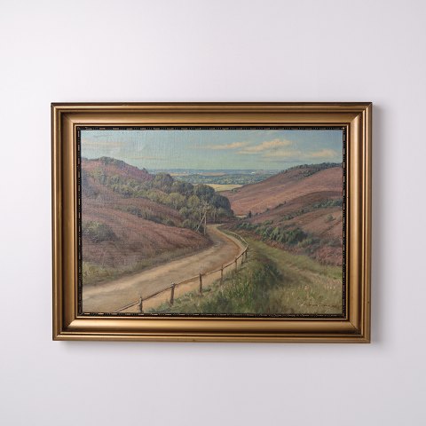 Landscape Painting on Canvas with Gilt Frame Signed 1937