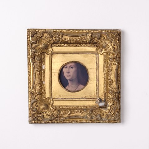 Portrait Painting on Board with Ornate Gilt Frame from the 1880s