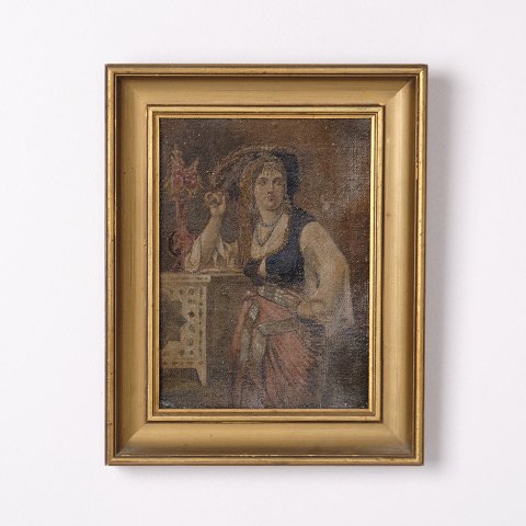 Portrait Painting on Canvas with Gilt Frame from the 1940s Copenhagen