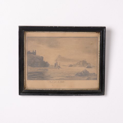 Drawing Depicting the Coast of St. Malo in Black Frame