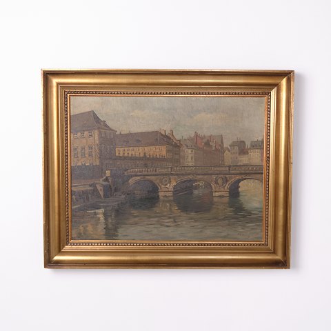 Oil Painting on Canvas Depicting Copenhagen and Buildings from the 1930s