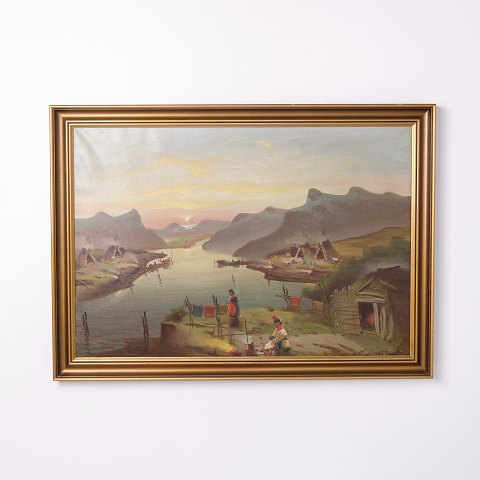 Painting on Canvas Depicting a River through a Mountain Landscape Signed from the 1940s