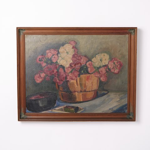 Oil Painting on Canvas with Floral Motif Signed 1922