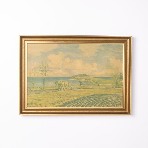 Painting on panel with landscape motif in gilt frame