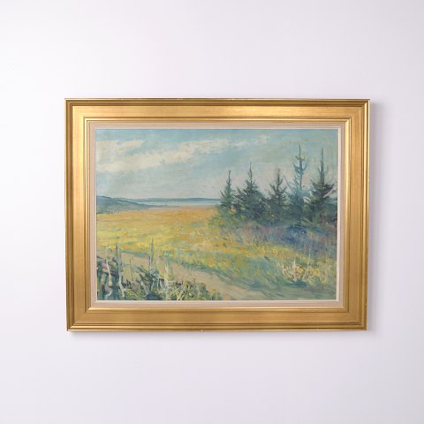 Painting on canvas with landscape motif in a gilt frame from 1969
