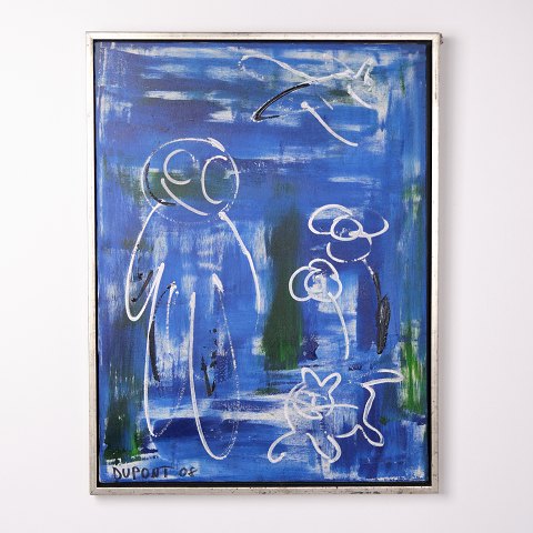Painting on canvas in blue tones, signed 