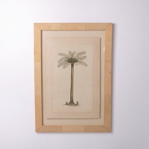 Print depicting a palm tree in a frame from the 1980s