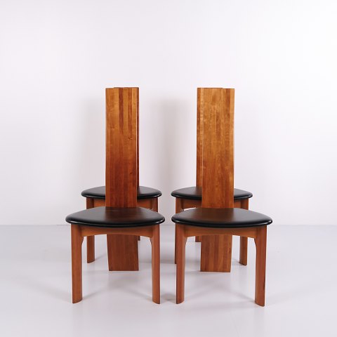 Set of Four Iris Dining Chairs in Black Leather by Bob van den Berghe for Tranekær Møbelfabrik, 1980s/90s