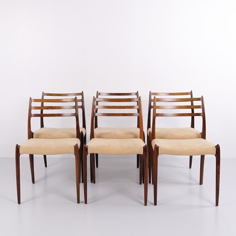 Set of 6 Dining Chairs - Model 78 - Rosewood & Beige Alcantara - N.O. Møller - J.L. Møllers Møbelfabrik