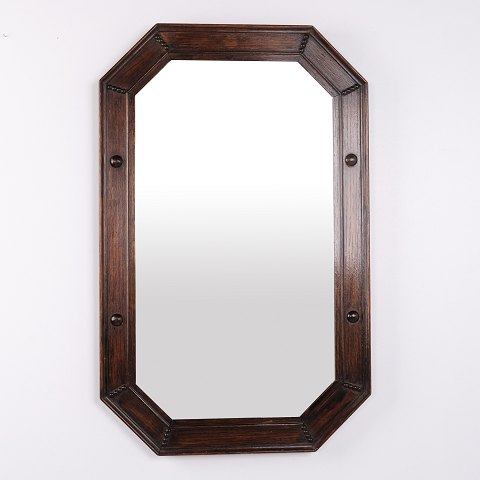 Rectangular Mirror with Carved Dark Wood Frame from the 1940s