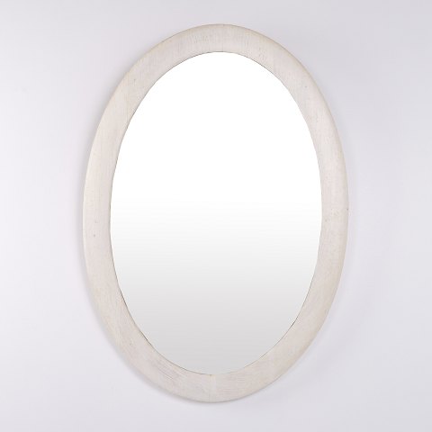 Oval White Painted Mirror with Wooden Frame from the 1940s