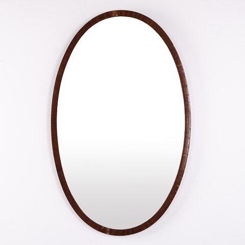 Oval Mirror with Slim Dark Wood Frame from the 20th Century