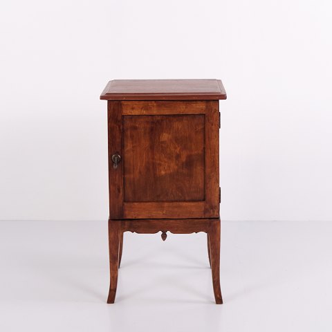 Bedside Table in Dark Wood with Brass Mounts and Tapered Legs from the 1940s