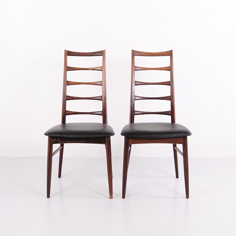 Set of 2 Lis Dining Chairs in Rosewood with Black Elegance Leather by Niels Koefoed