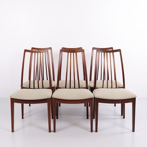 Set of 6 Dining Chairs in Rosewood with Light Wool Upholstery by Ib Kofod-Larsen for Uldum Møbelfabrik 1960s