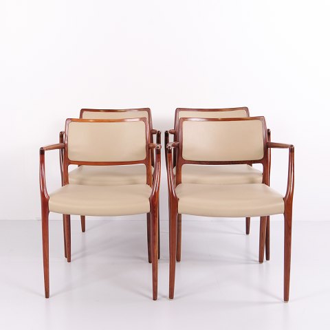 Model 65 Armchair in Rosewood with Light Elegance Leather by N.O. Møller for J.L. Møllers Møbelfabrik 1968