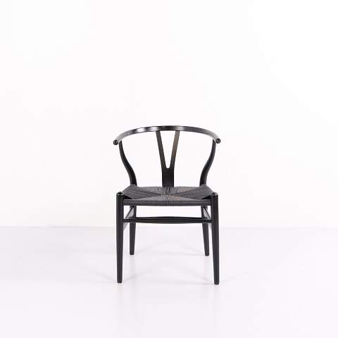 CH24 Wishbone Chair in Black with Black Paper Cord Seat by Hans J. Wegner