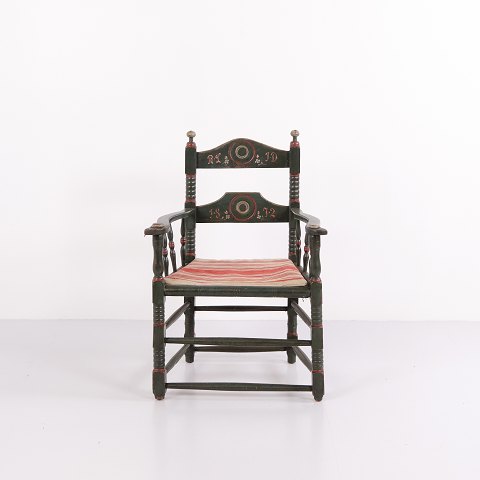 Antique Norwegian Painted Folk Chair Dated 1872