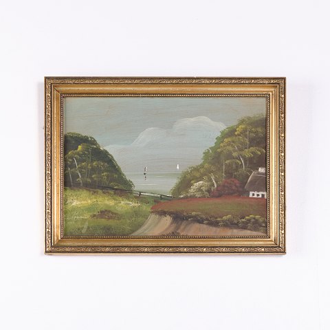 Painting on Canvas with Gilt Frame Depicting Horses by the Sea 20th Century