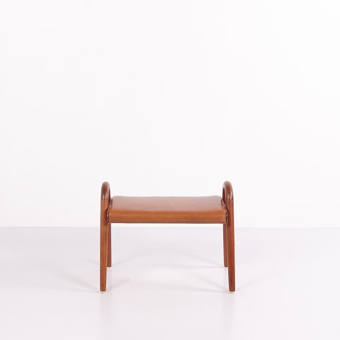 Teak Stool with Leather Seat by Vilhelm Lauritzen for Fritz Hansen circa 1945